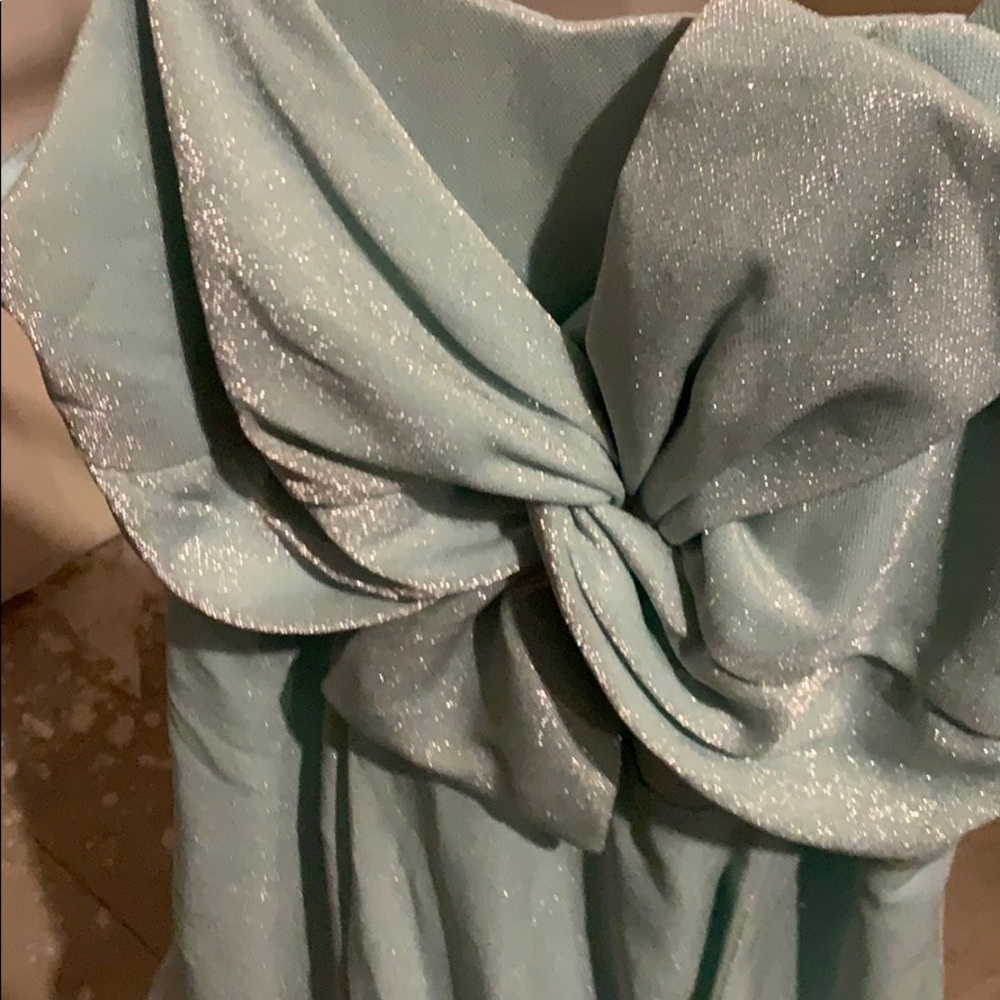 Sea foam green metallic tween dress.